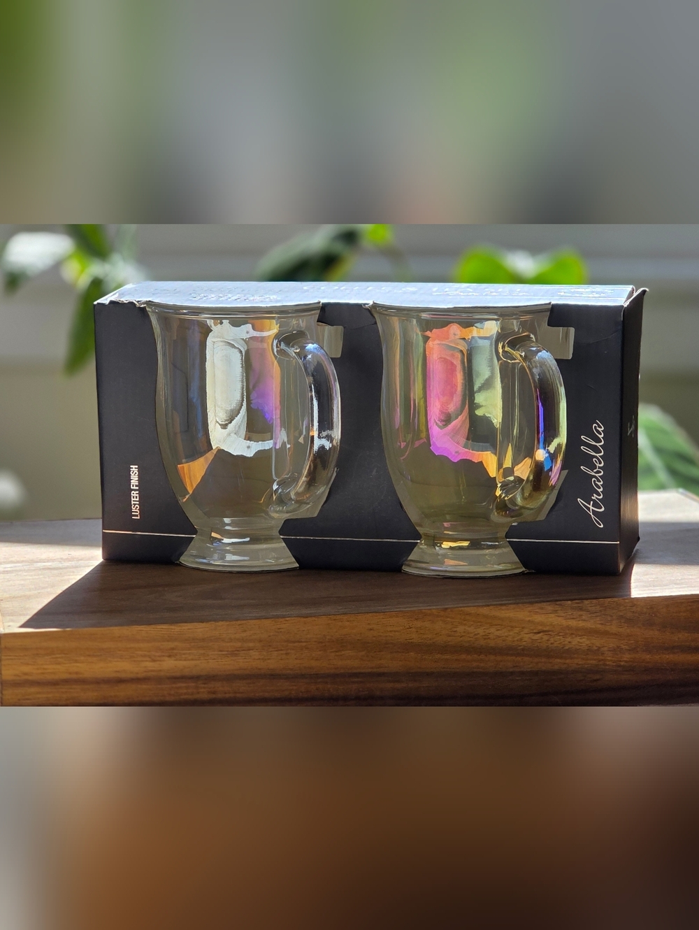 Iridescent Glass Mug Set - 2 Pack (Clear with Rainbow Sheen) Casa dell' Eleganza